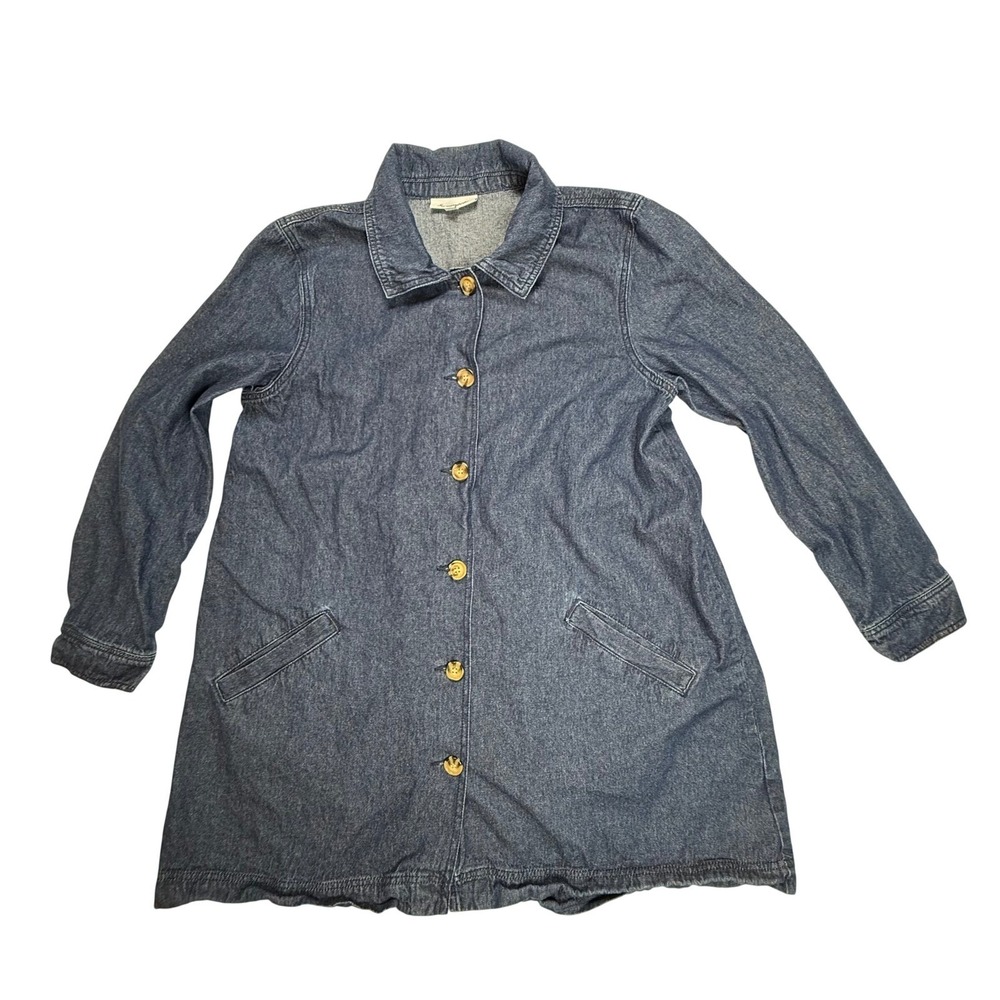 Serengeti Denim Button Down Jacket Womens Medium Blue Cotton Pintuck Pleat Back